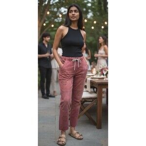 Pilcro NEW womens sleezy indie pattern magenta raw hem drawstring denim pants XS